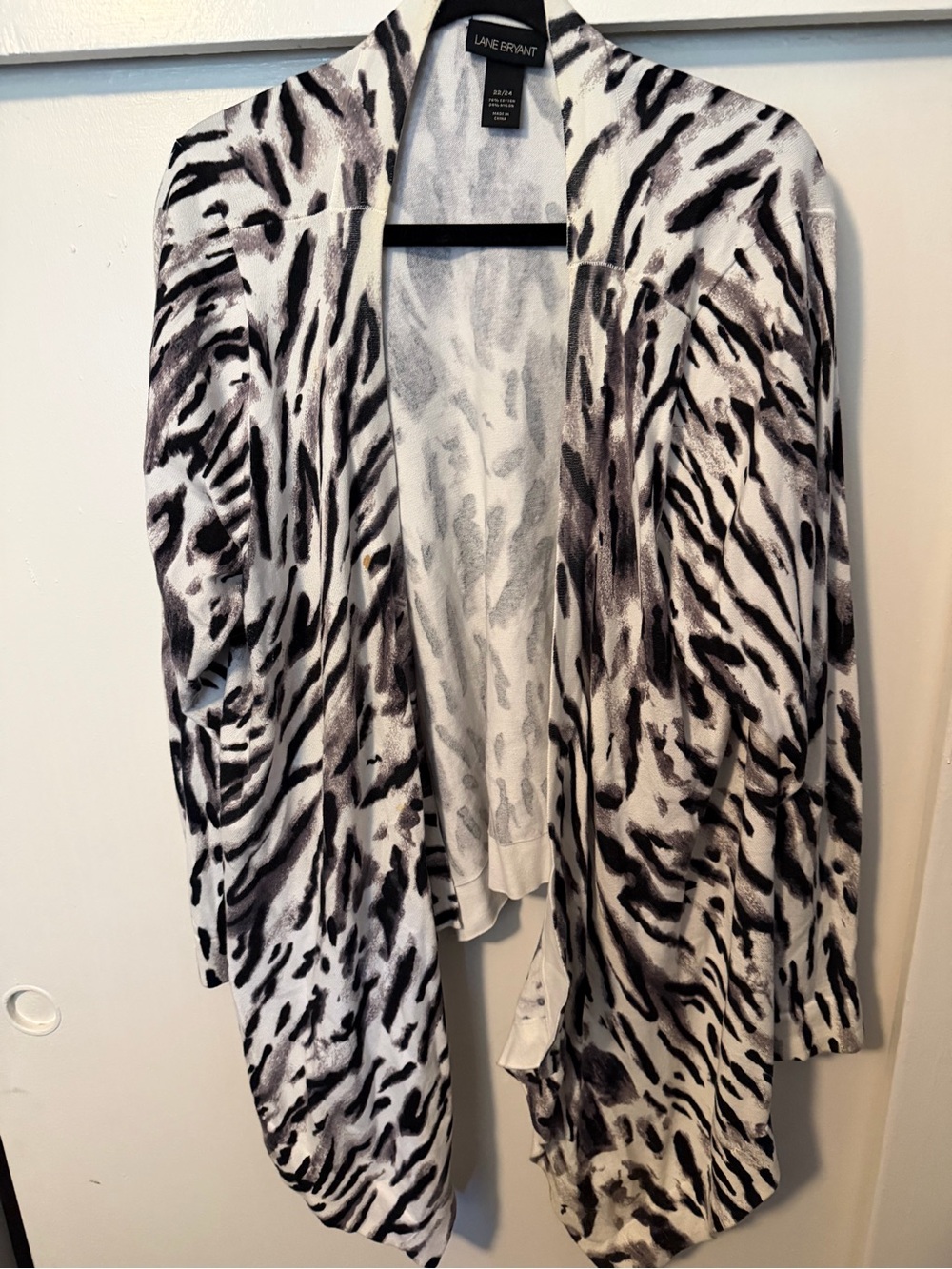 Lane Bryant Black and White Zebra-Print Open Front Cardigan